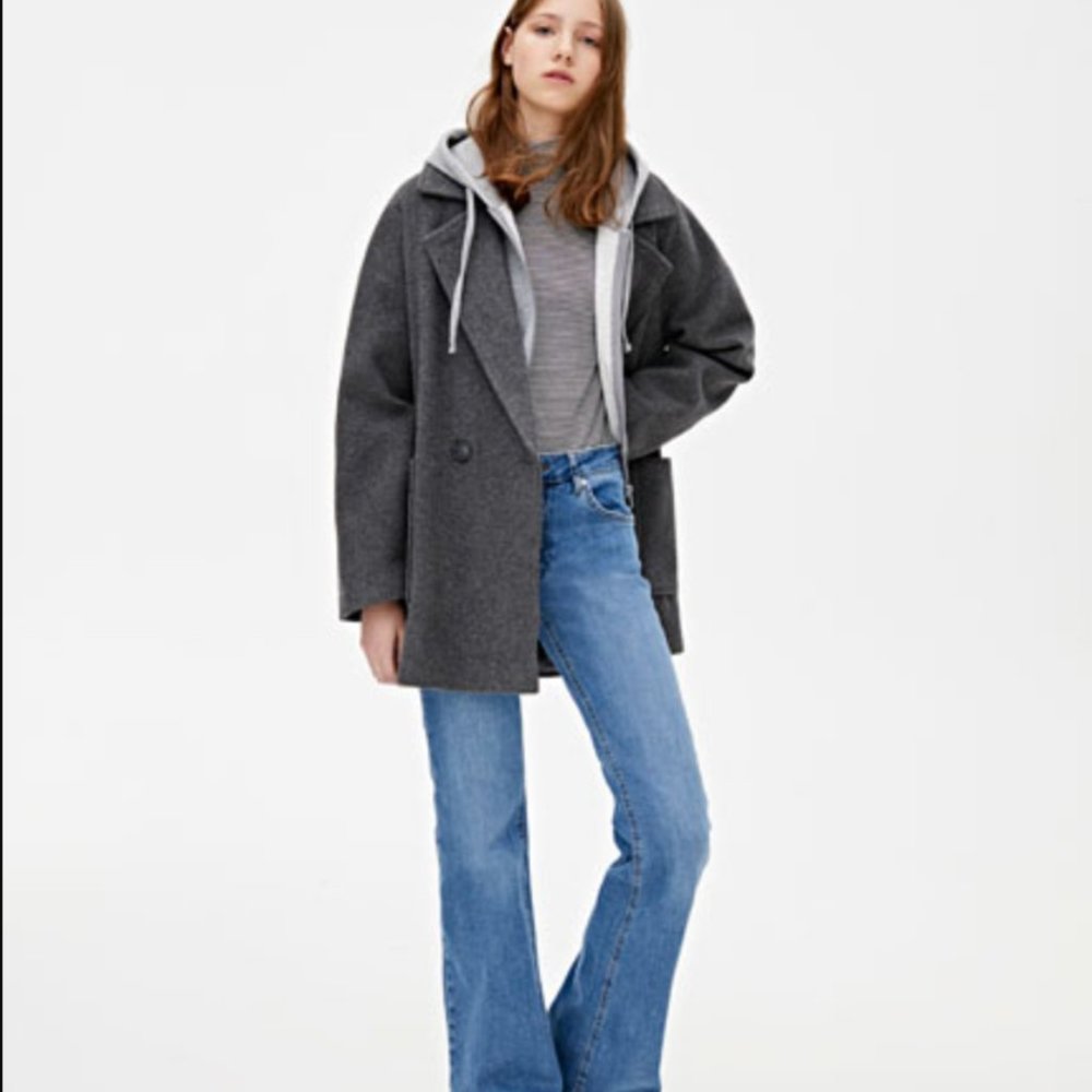 Pull And Bear Basic Grey Synthetic Wool Coat - image 2